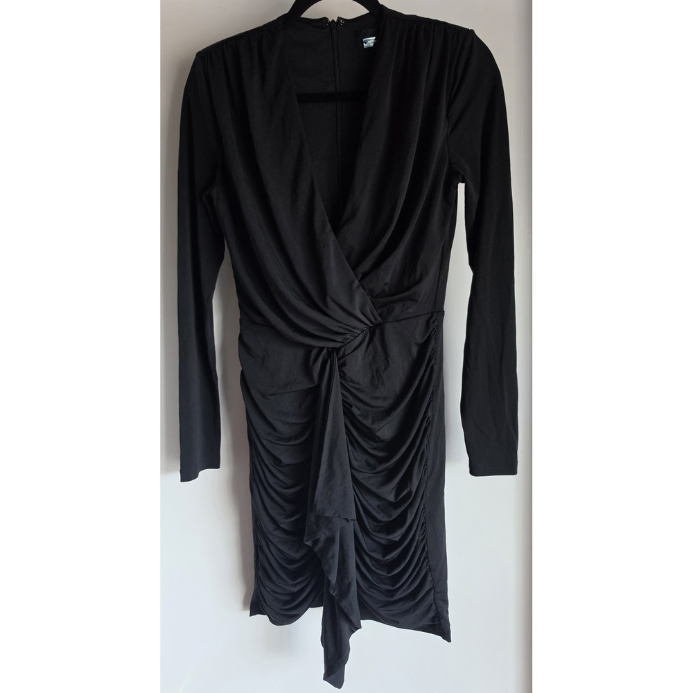 Alexia Admor Bodycon Dress S Black Long Sleeve V-Neck Midi Sheath Gown